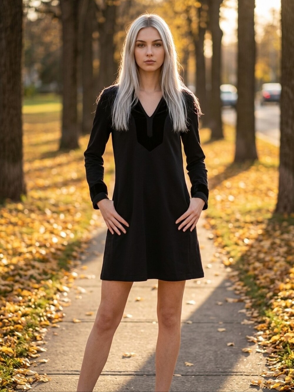 Sail to Sable Black V-Neck Long-Sleeve Shift Dress